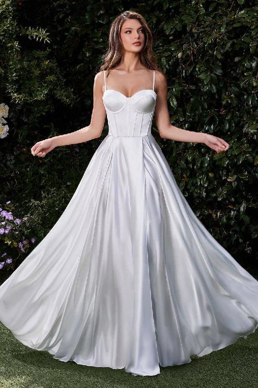 Women's Classic Outfit Satin A-Line Bustier Side Slit Sweetheart Long Wedding & Bridal Dress CDCD337W