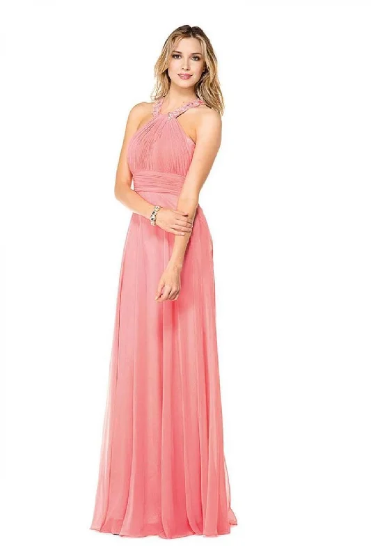 Modern Women's Clothes Colors Dress Crystal High Halter Shirred Chiffon Gown G183 - 1 pc Blush In Size 16 Available