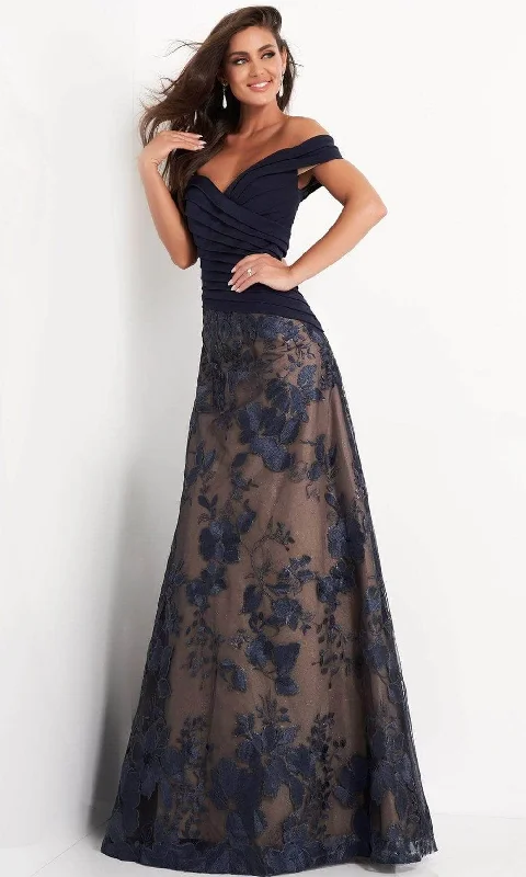 Women's Luxury Attire Jovani - Embroidered A-Line Evening Gown 02852SC - 1 pc Navy In Size 8 Available