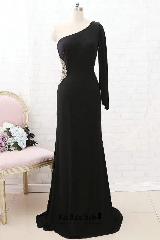 Sustainable Women's Clothes Single Sleeve Black Wedding Guest Dress