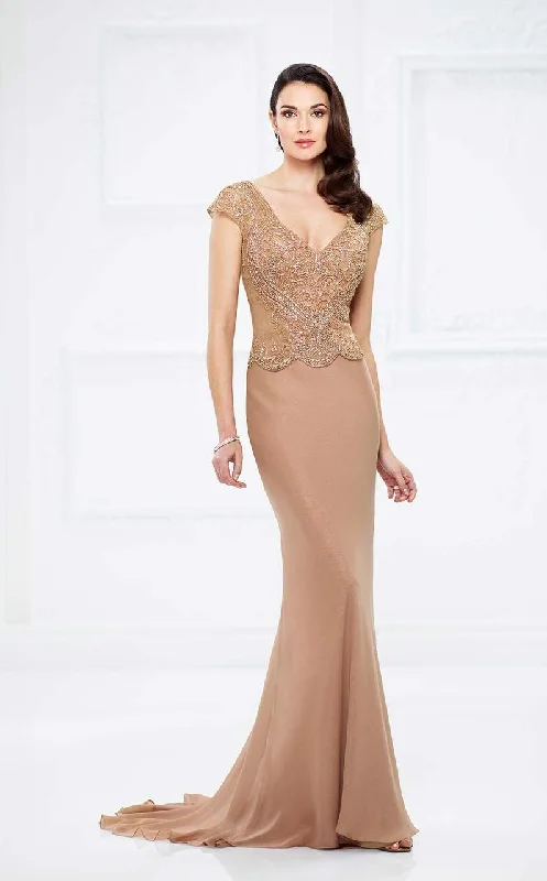 Sustainable Fashion Clothing For Women Mon Cheri Lavishly Beaded Evening Gown 217945 - 1 pc Bronze In Size 18 Available