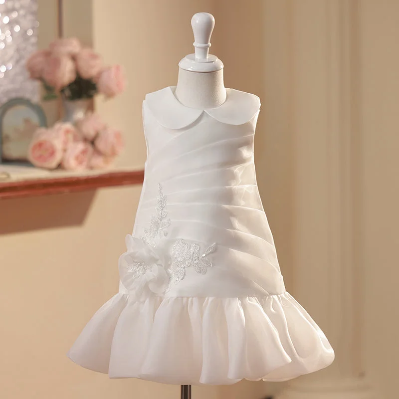 Luxury Women's Clothing Flower Girl Dress Baby Girl Sleeveless Wedding Party Flower Pattern Zipper Princess Dress