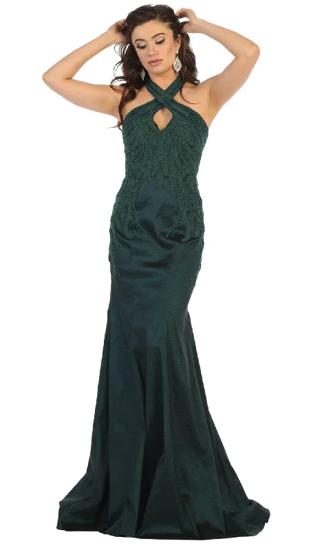 Women's Casual Attire May Queen - RQ7743 Appliqued Halter Mermaid Gown