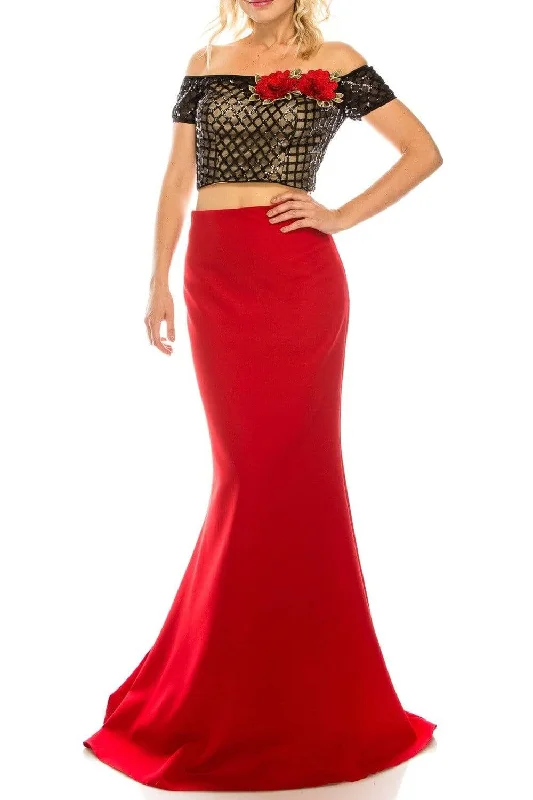 Women's Luxury Attire Odrella - 4599 Two Piece Sequined Off-Shoulder Evening Gown