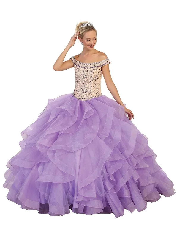 Women's Trendy Clothes May Queen - Beaded Off-Shoulder Ruffled Quinceanera Ballgown