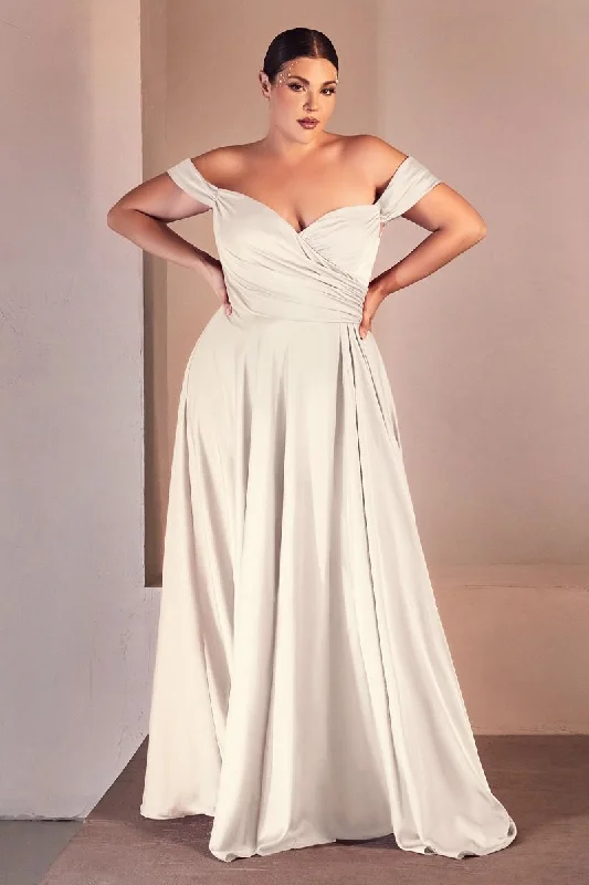 Women's Resort Attire Soft Satin Off The Shoulder Side Slit A-Line Long Wedding Dress CD7493WC