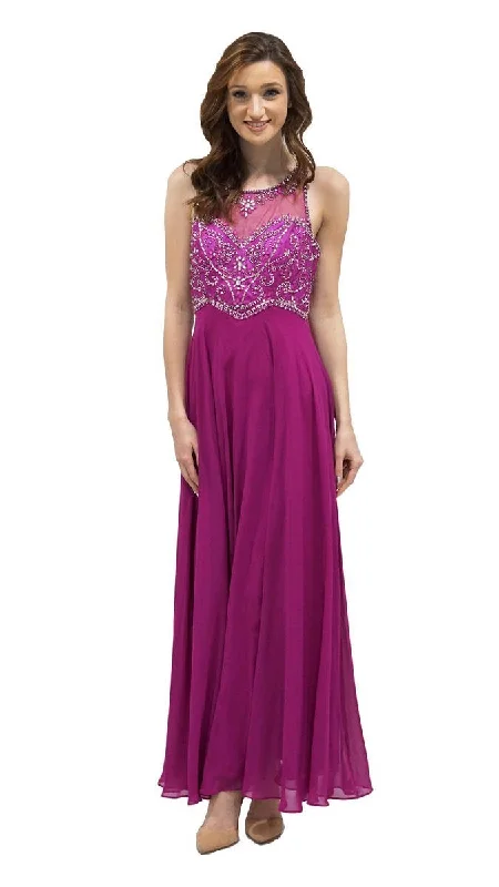 Women's Travel Outfit Set Decode 1.8 - 184057 Beaded Embellished Racerback Flowy Evening Gown