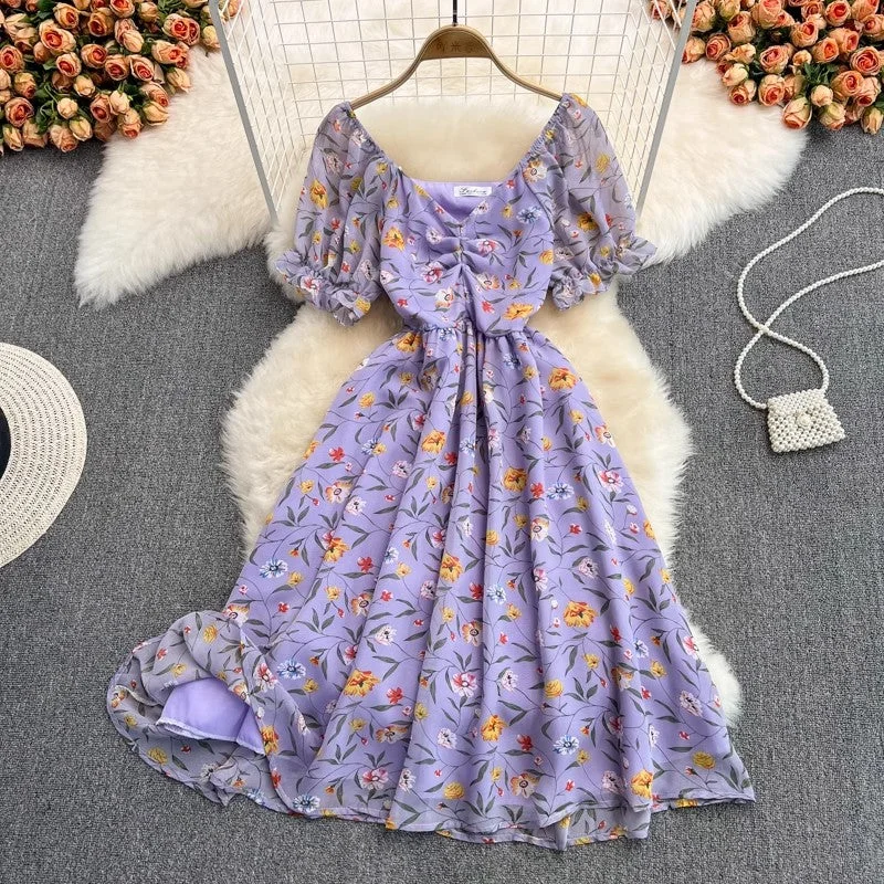 Women's Plus-Size Outfit mid-length V-neck floral chiffon dress     S4430