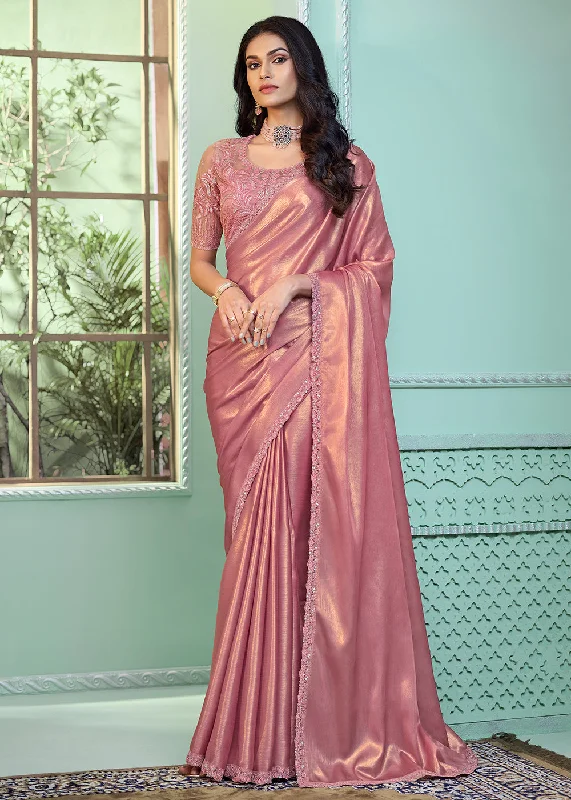 Women's Clothes For Work Lovely Two Tone Pink Embroidered Wedding Party Wear Saree