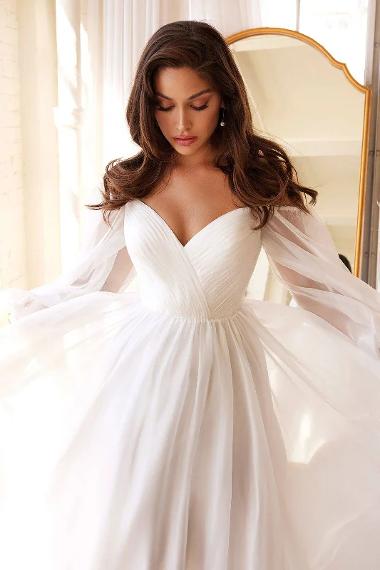 Stylish Women's Attire Classic Long Sleeves Bodice A-line Chiffon Long Wedding & Bridal Dress CDCD243W