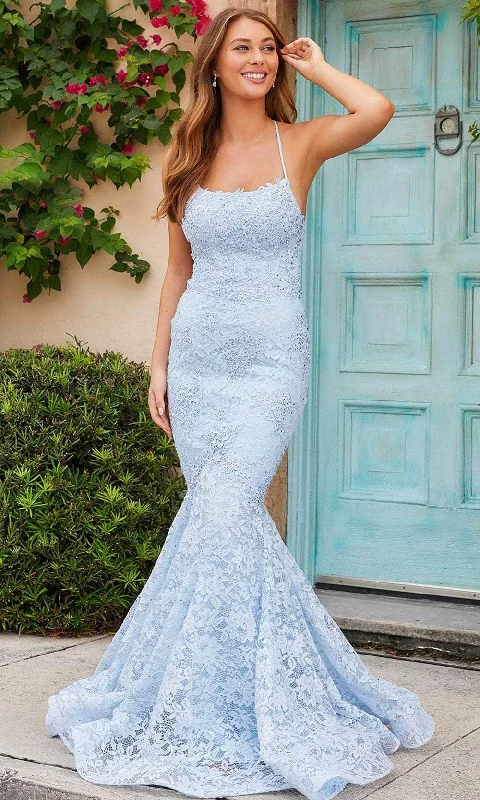 Women's Stylish Vacation Attire Amarra 20255 - Scoop Neck Lace Evening Gown