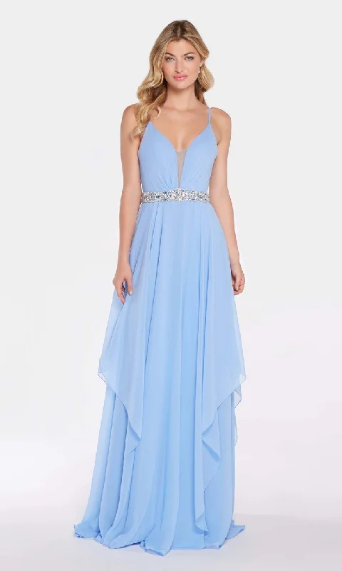 Women's Vintage-Inspired Clothing Alyce Paris Plunging Asymmetrical Cascade Chiffon Gown 60092 - 1 pc Periwinkle In Size 8 Available