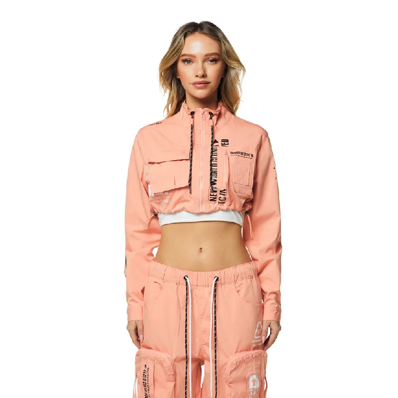 Women's Work Outfit For The Office Cropped Utility Full Zip Jacket - Sand Coral