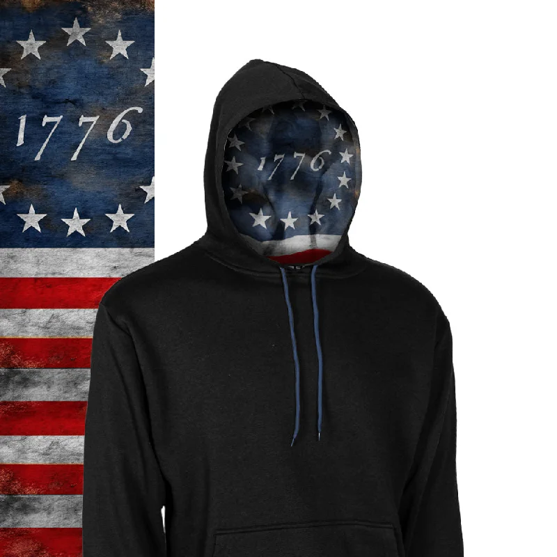 Vintage Clothing For Women Classic Lined Hoodie | 1776 Flag | Black