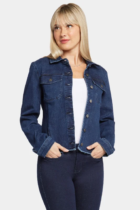 Vintage-Inspired Women's Clothes Frayed Hem Denim Jacket - Underground