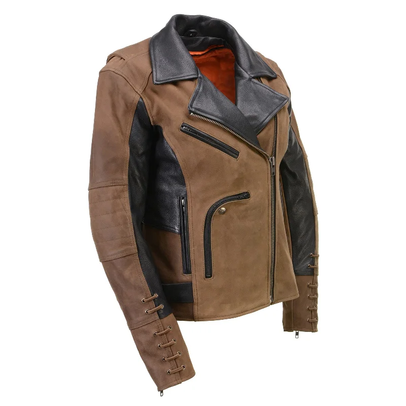 Stylish And Comfortable Clothing For Women Milwaukee Leather MLL2508 Women's 'Dixie' Vintage Crazy Horse Brown and Black Leather Motorcycle Rider Jacket