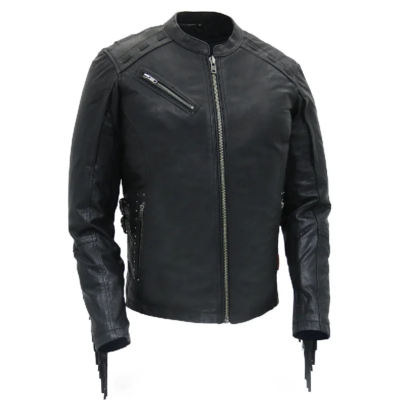 Sustainable Women's Clothes Hot Leathers JKL1028 Studs and Fringe Ladies Black Carry Conceal Leather Jacket