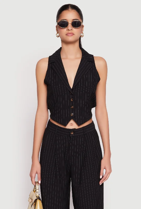 Stylish Women's Attire Pinstripe Tie Back Blazer Vest