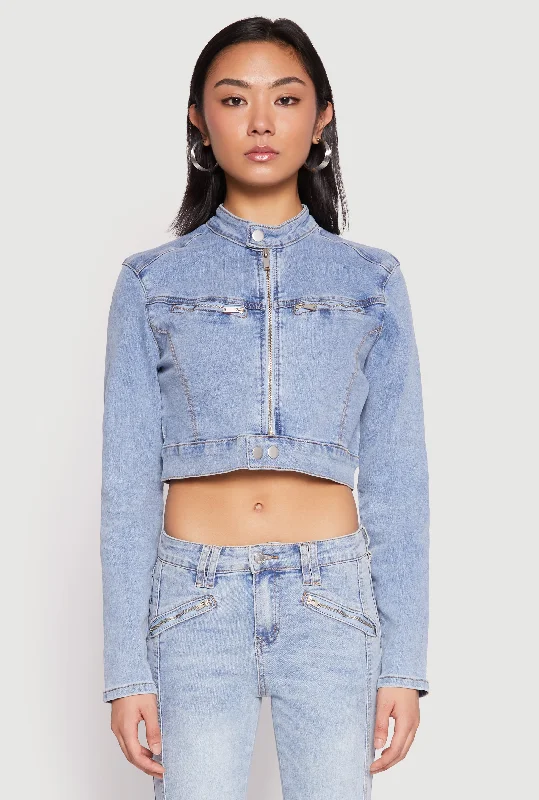 Women's Transitional Outfit Almost Famous Denim Moto Cropped Jacket