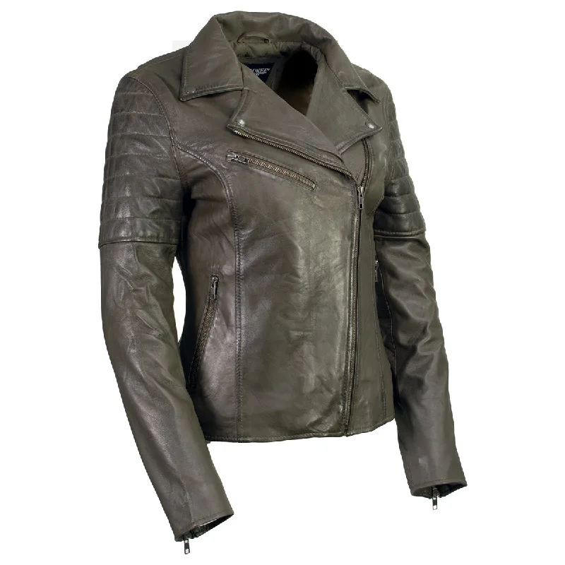 Women's Night-Out Clothes Milwaukee Leather Women's Duchess Olive Motorcycle Style Fashion Casual Leather Jacket SFL2870