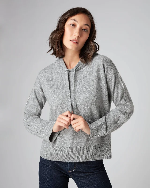 Women's High-Fashion Outfit Women's Metal Sleeve Cashmere Hoodie Flannel Grey