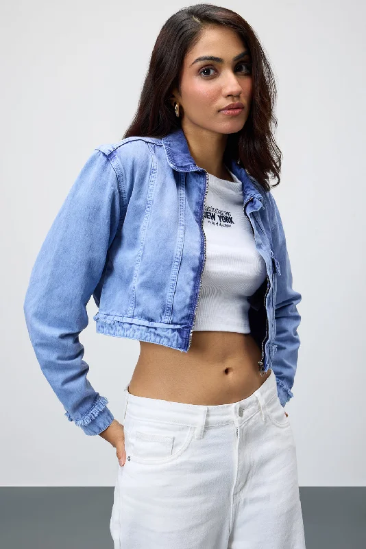 Women's Comfortable Lounge Outfit Imperial Cropped Denim Jacket