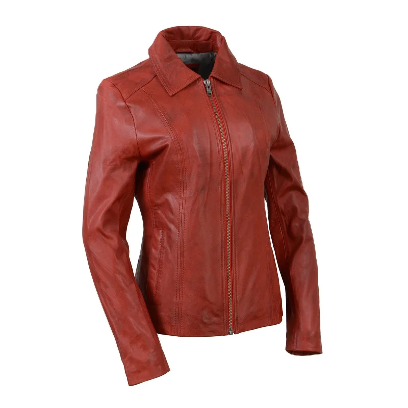 Women's Elegant Clothes Milwaukee Leather SFL2850 Women's Classic Red Zippered Motorcycle Style Fashion Leather Jacket with Shirt Style Collar