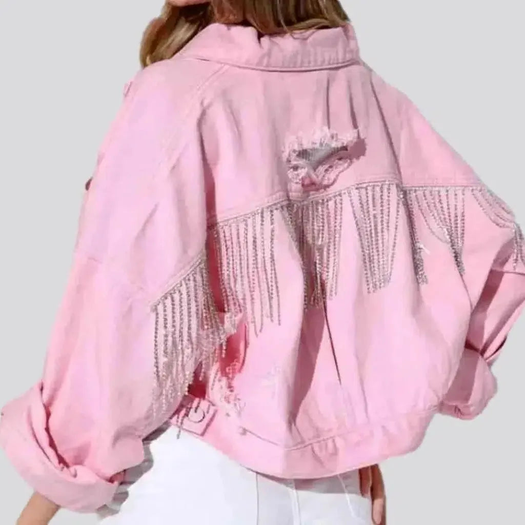 Women's Seasonal Garments Distressed diamond jean jacket for women