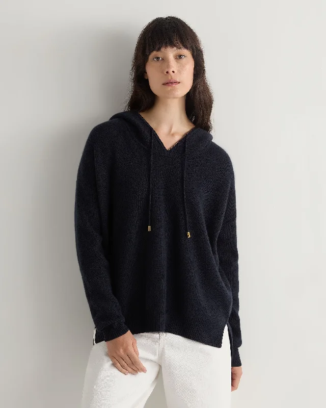 Women's Trendy Outfit Women's Honeycomb Hooded Cashmere Sweater Navy Blue