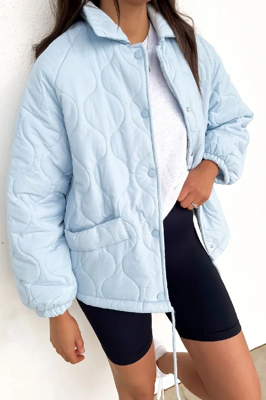 Women's Trendy Casual Outfit Aimee Quilted Jacket Baby Blue White