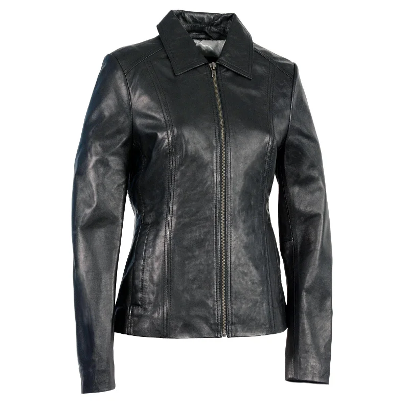 Women's Contemporary Clothing Milwaukee Leather SFL2850 Women's Classic Black Zippered Motorcycle Style Fashion Leather Jacket with Shirt Style Collar