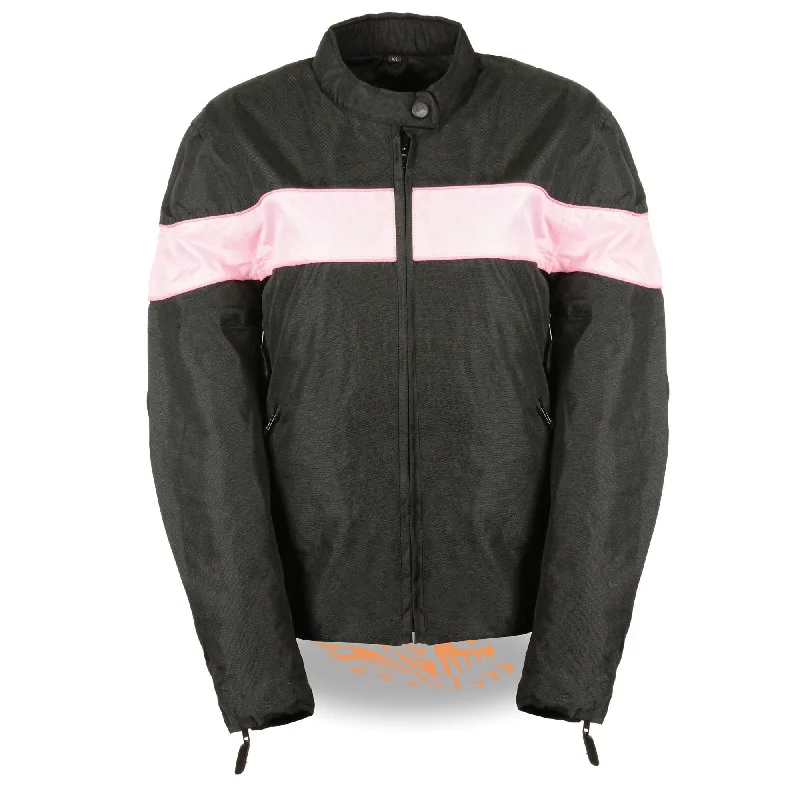 Women's Casual Wear Clothes Milwaukee Leather SH2261 Women's Lightweight Black and Pink Textile Motorcycle Jacket with Reflective Piping