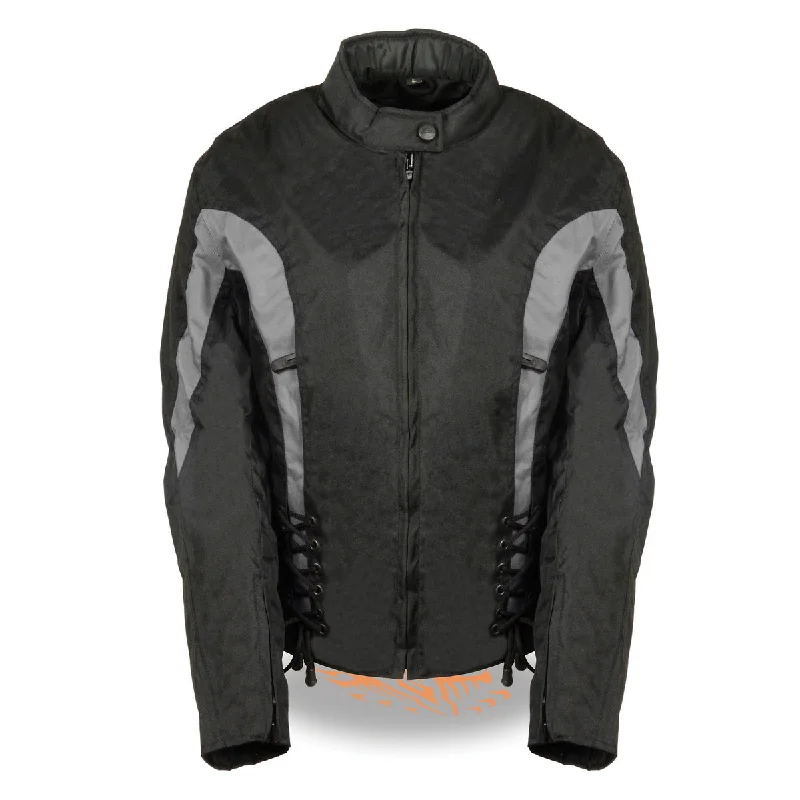 Women's Clothing With Trendy Designs Bikers Edge SH2188 Women's Black and Grey Textile Jacket with Side Stretch