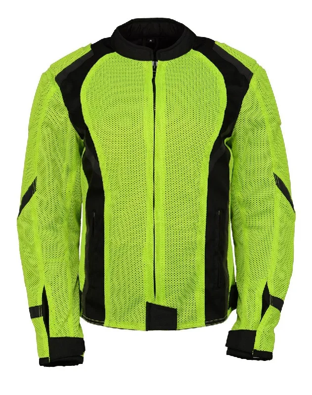 Women's Urban Clothing M Boss Motorcycle Apparel BOS22705 Wome'ns Hi-Vis Green Motorcycle Mesh Racer Jacket with Open Neck