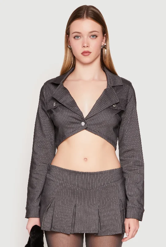 Women's Trendy Garments Almost Famous Pinstripe Cropped Blazer