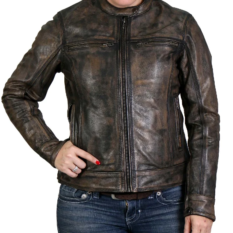 Timeless Women's Clothes Hot Leathers JKL1024 Women's Distressed Brown Leather Jacket with Conceal and Carry Pockets