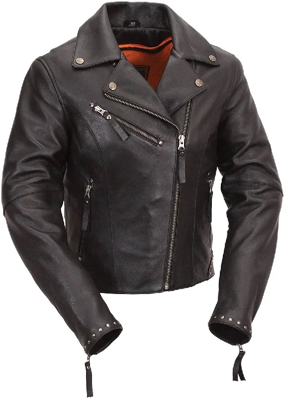 Fashionable Women's Clothing First Manufacturing FIL159NOCZ Women's Black Scarlett Motorcycle Leather Jacket