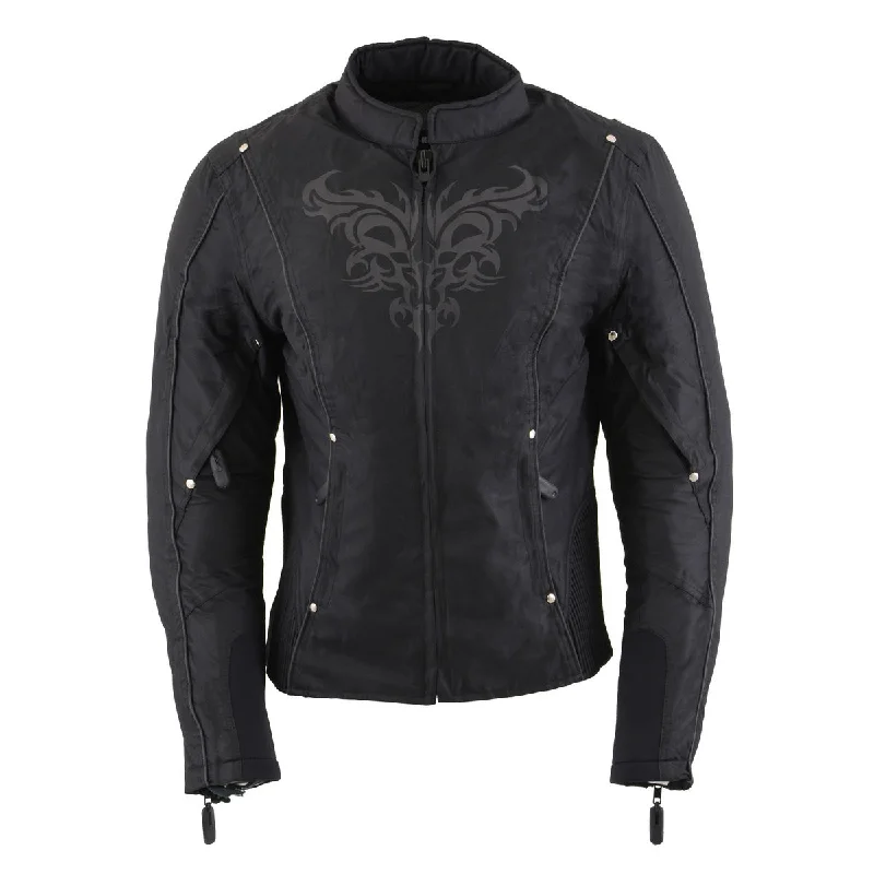 Women's Relaxed Clothes Milwaukee Leather SH2366 Women's'Reflective Tribal' Black Armored Motorcycle Textile Jacket