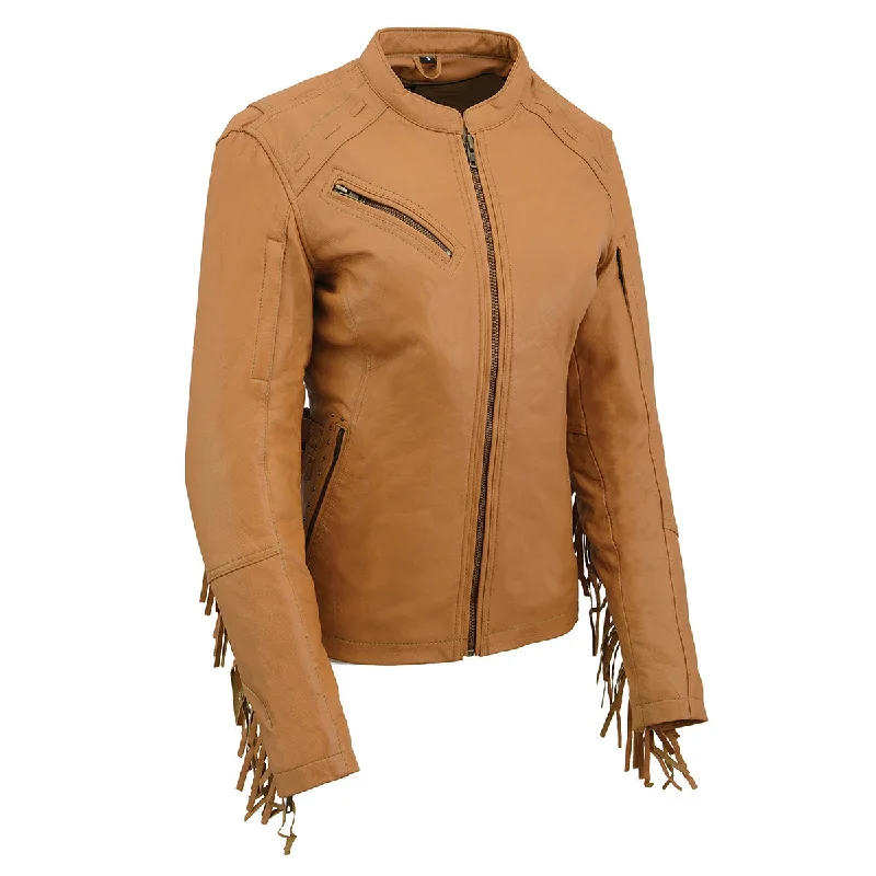 Women's Clothes For Work Milwaukee Leather MLL2566 Ladies ‘Fringed Racer’ Lightweight Saddle Leather Jacket