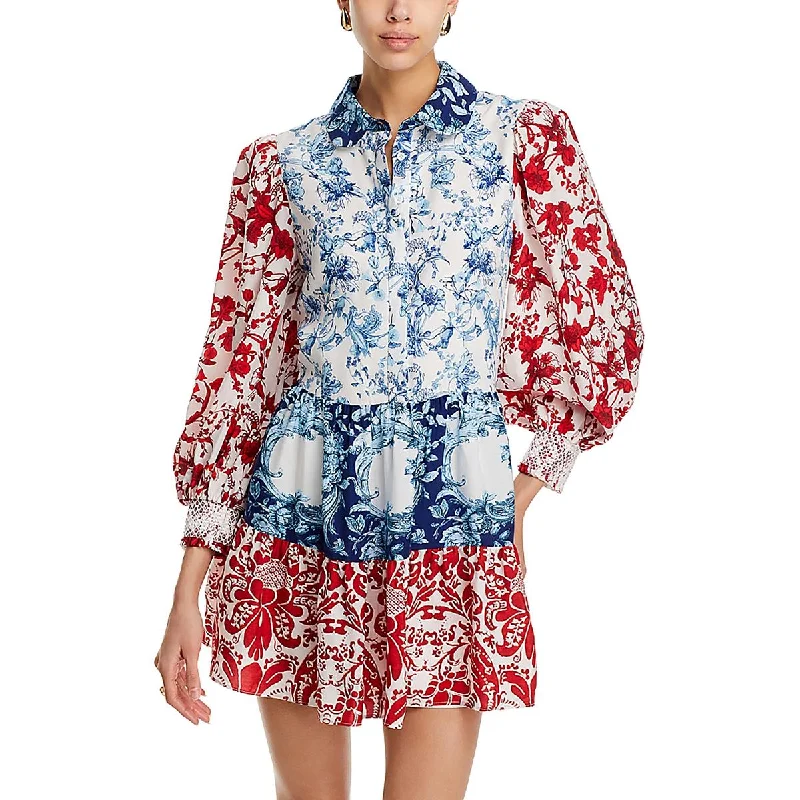 Women's Chic Outerwear Outfit Alice and Olivia Womens Floral Print  Mini Dress