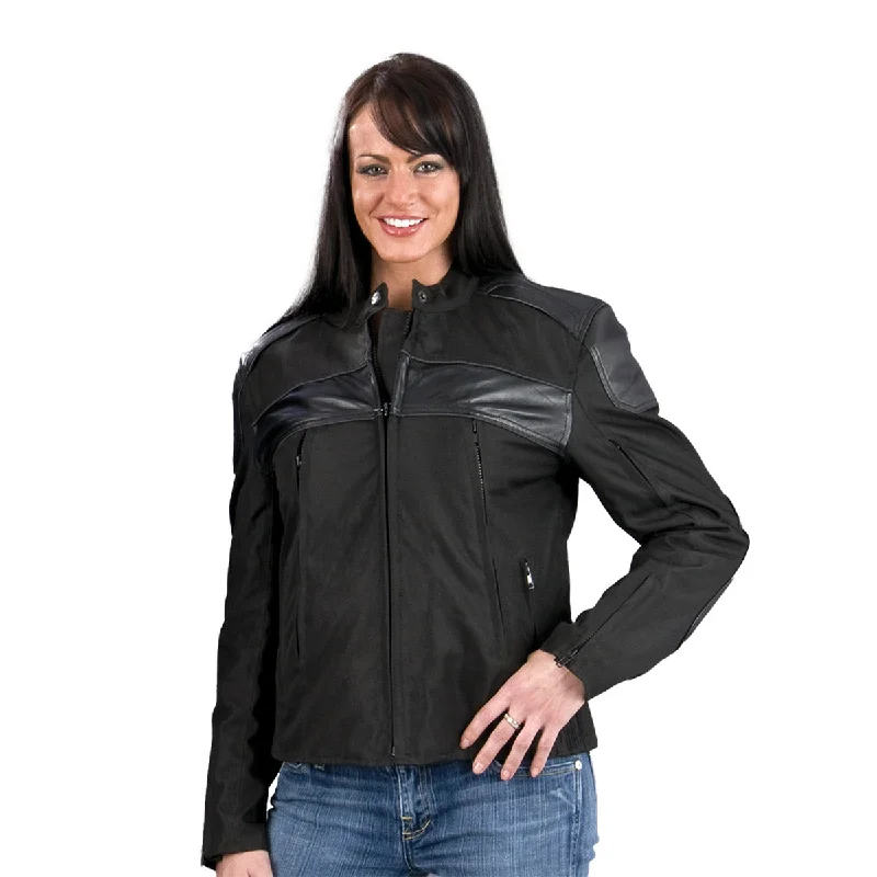 Women's High-Fashion Apparel NexGen SH1971 Women's Black Textile and Leather Motorcycle Racer Jacket