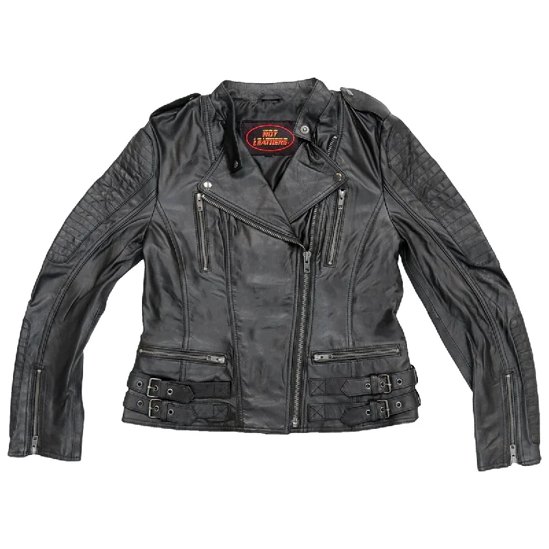 Comfortable Lounge Clothing Hot Leathers JKL1030 Ladies Lightweight Black Leather Jacket with Side Buckles