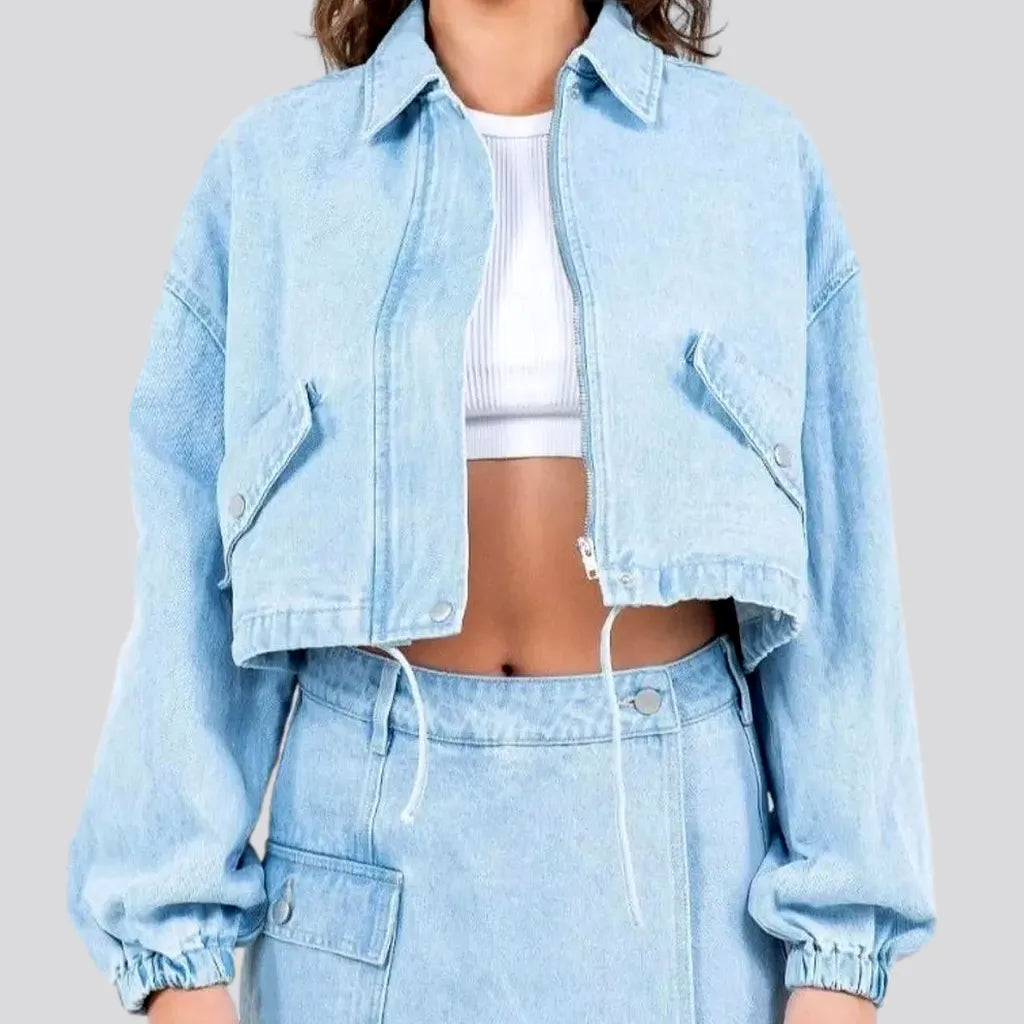 Women's Stylish Professional Apparel Fashionable crop style denim jacket for ladies