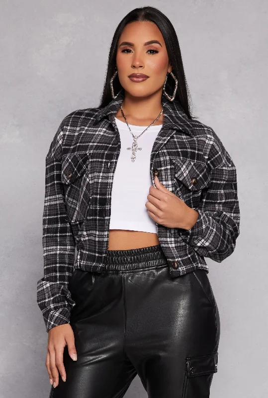 Women's Athletic Outfit Cropped Plaid Shacket