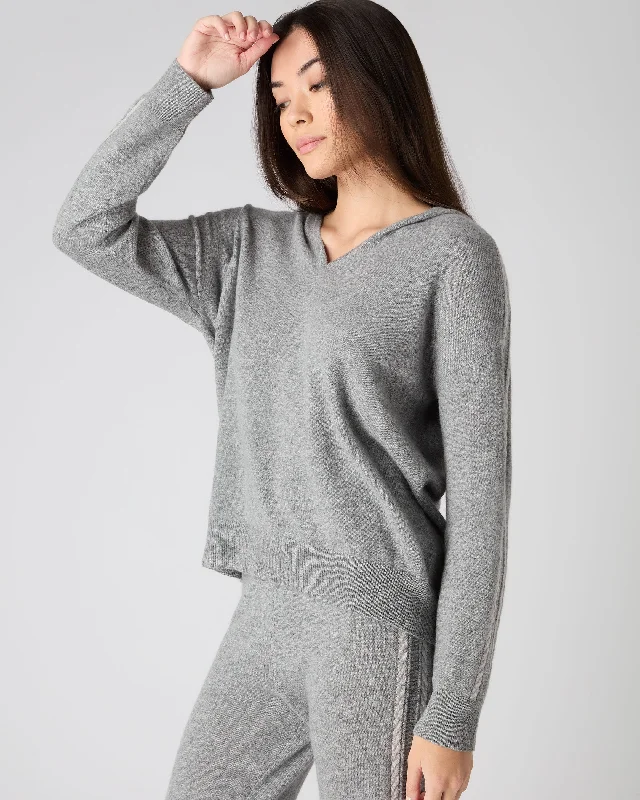 Women's Comfy Loungewear Outfit Women's Lurex Detail Cashmere Hoodie Flannel Grey