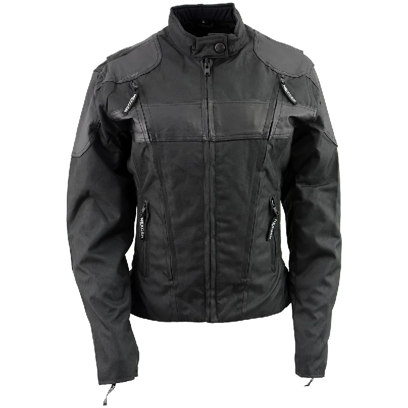 Women's Formal Event Outfit NexGen SH2179 Women's Black Leather and Textile Vented Racer Jacket