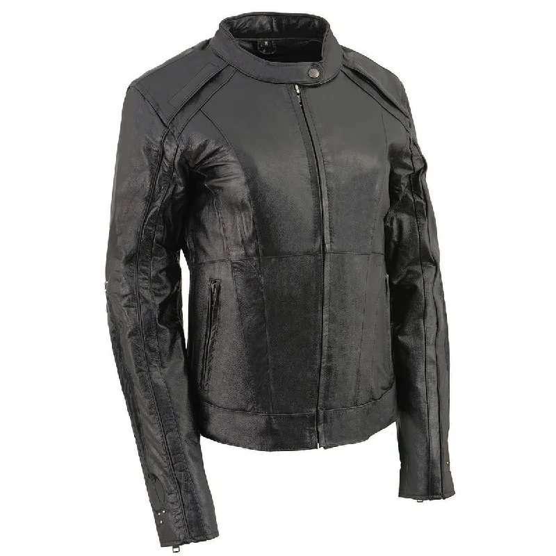 Women's Holiday Clothing Milwaukee Leather X1952 Women's Embroidered Wing and Stud Design Black Leather Scooter Jacket