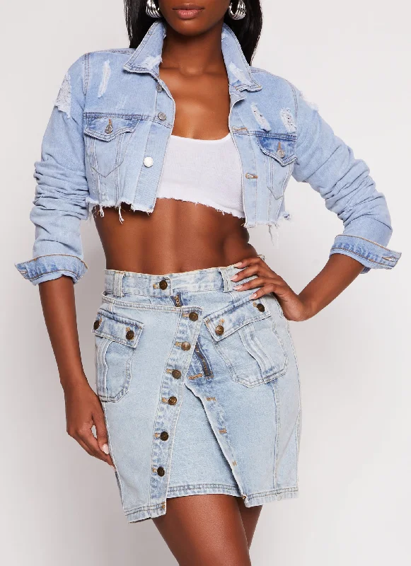 Women's Versatile Apparel Almost Famous Distressed Hem Jean Jacket