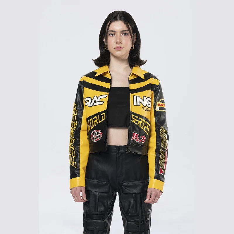 Women's Outfit For The Office Collared Racing Jacket - Black