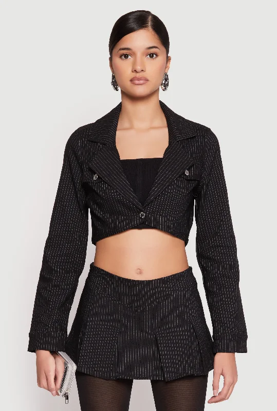 Women's Garments Almost Famous Pinstripe Cropped Blazer